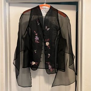 ANNE FONTAINE Black Organza and Embroidered Shirt Sz L